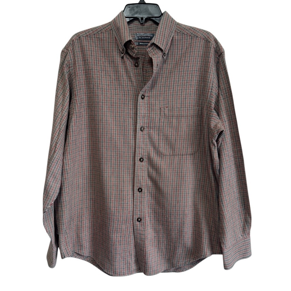Roundtree & Yorke Portugal Cotton Flannel Plaid Button Down Shirt Medium